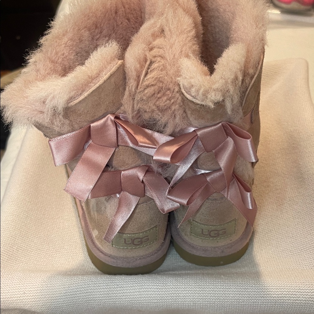 UGG Blush Fur Boots with Satin Bows